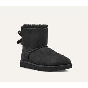 UGG Women’s Mini Bailey Bow II Black Suede Shearling Lined Bootie Size 6